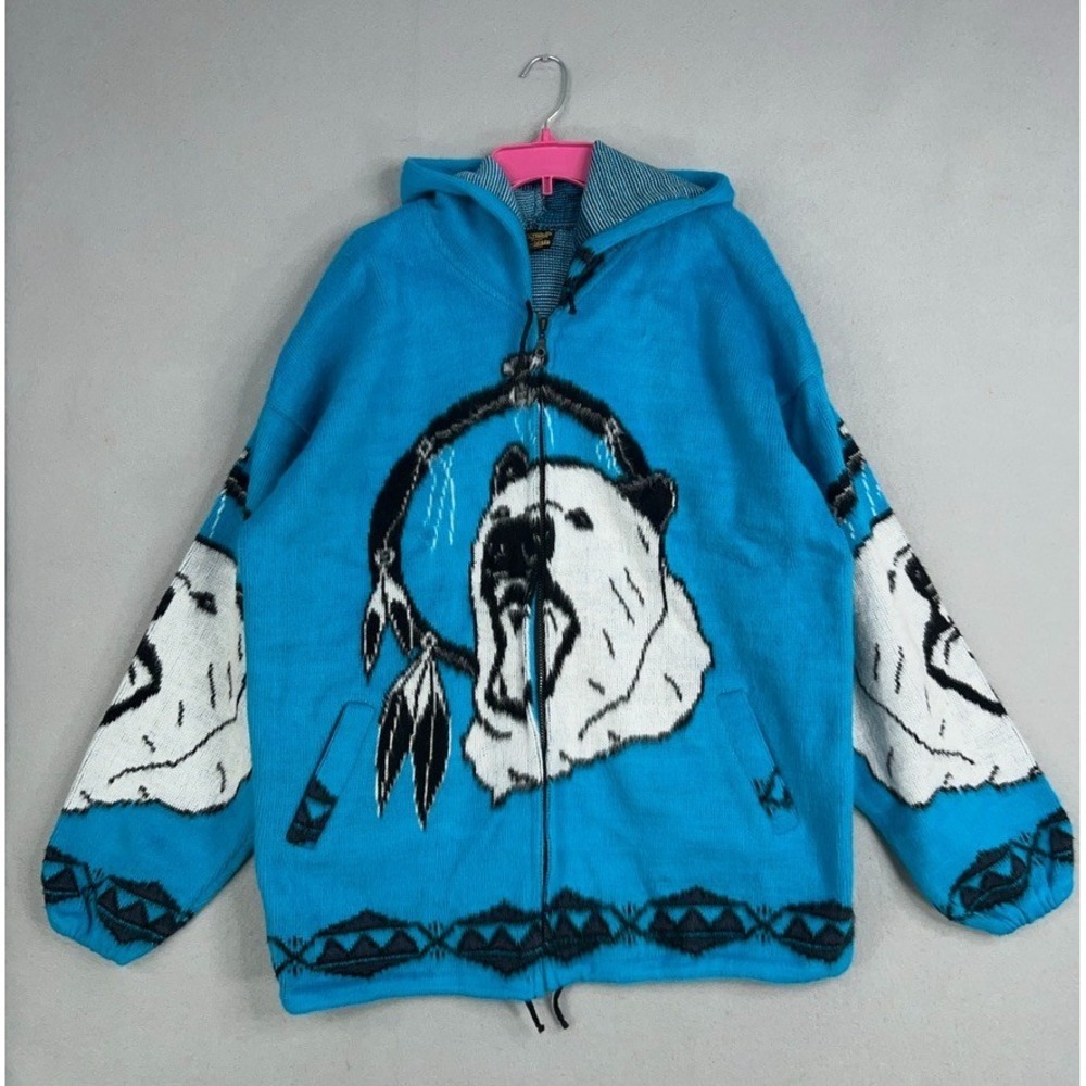 Genesis Tejidos Jacket Mens XXL Polar Bear Dream Catcher Wildlife Tribal Hoodie